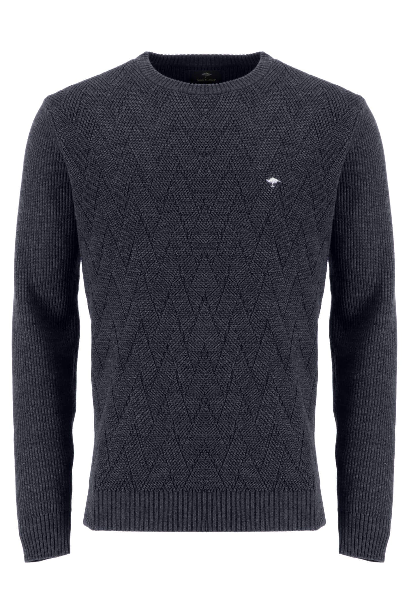 Textured Crew Neck Jumper - Navy