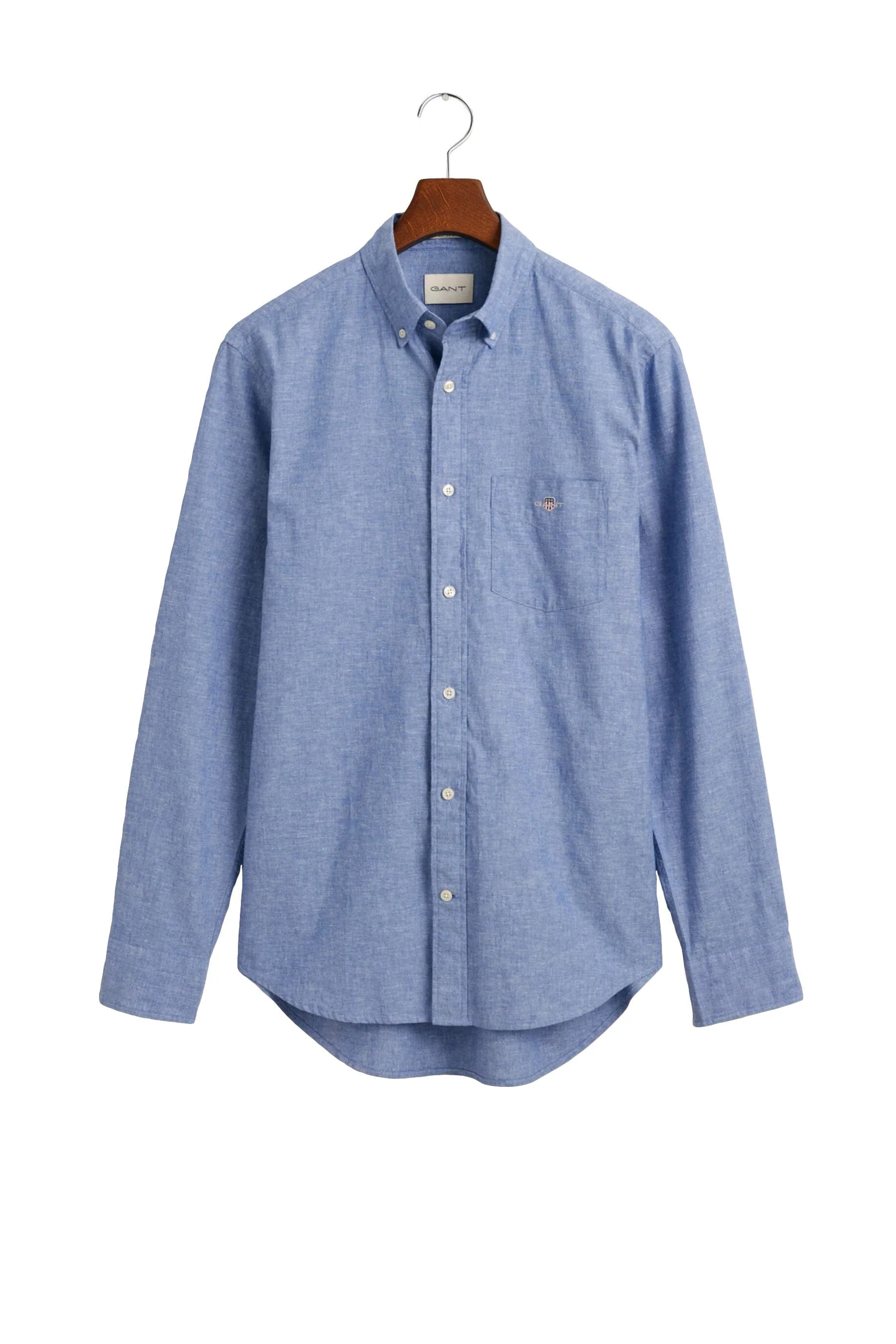 Linen Mix Plain Regular Fit Long Sleeve Shirt - Rich Blue