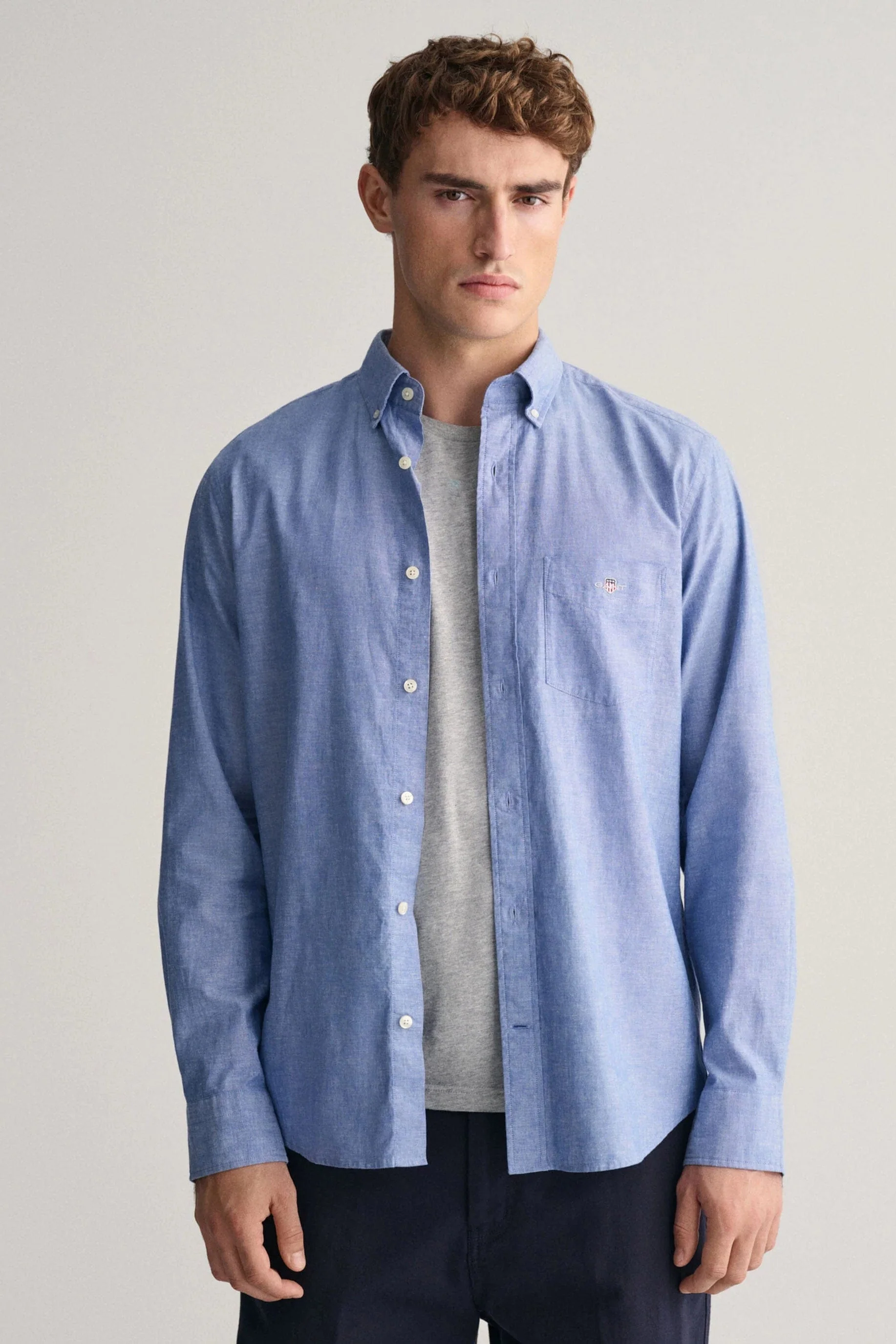 Linen Mix Plain Regular Fit Long Sleeve Shirt - Rich Blue - Image 2
