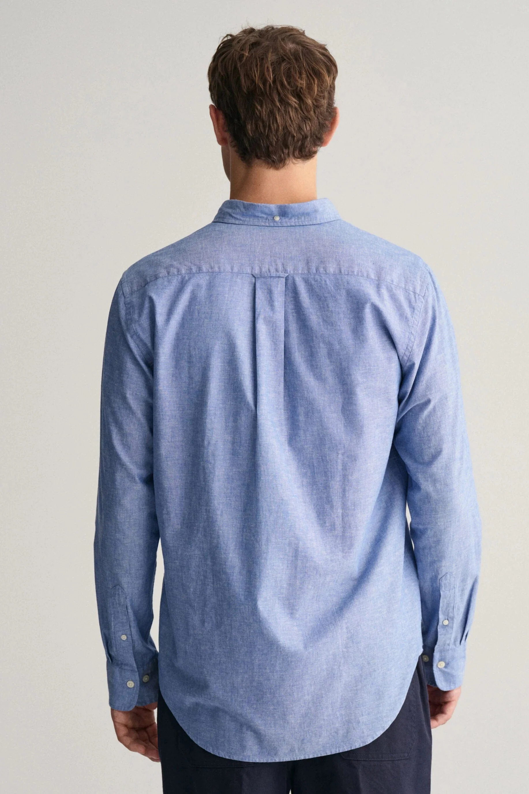 Linen Mix Plain Regular Fit Long Sleeve Shirt - Rich Blue - Image 3