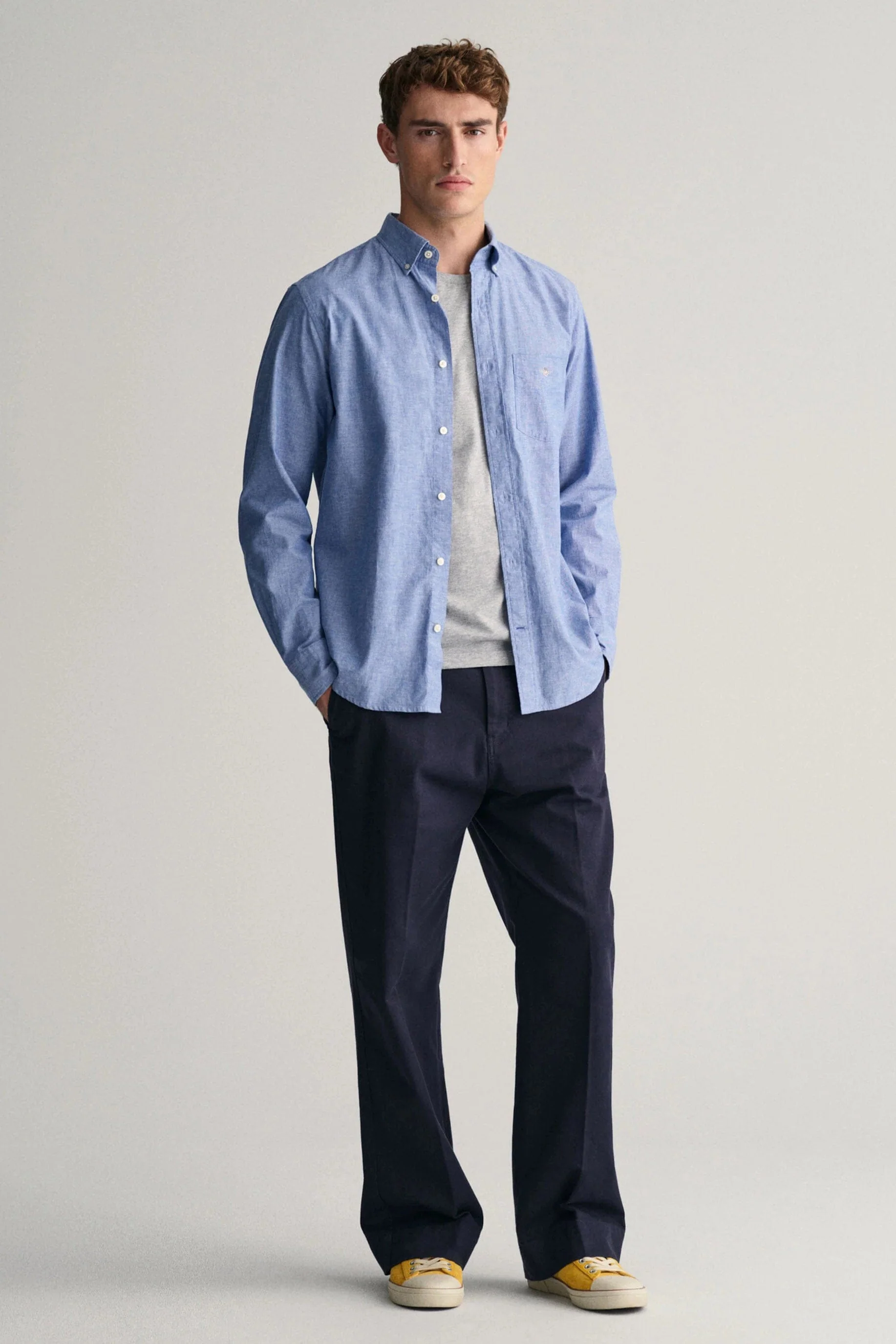 Linen Mix Plain Regular Fit Long Sleeve Shirt - Rich Blue - Image 4