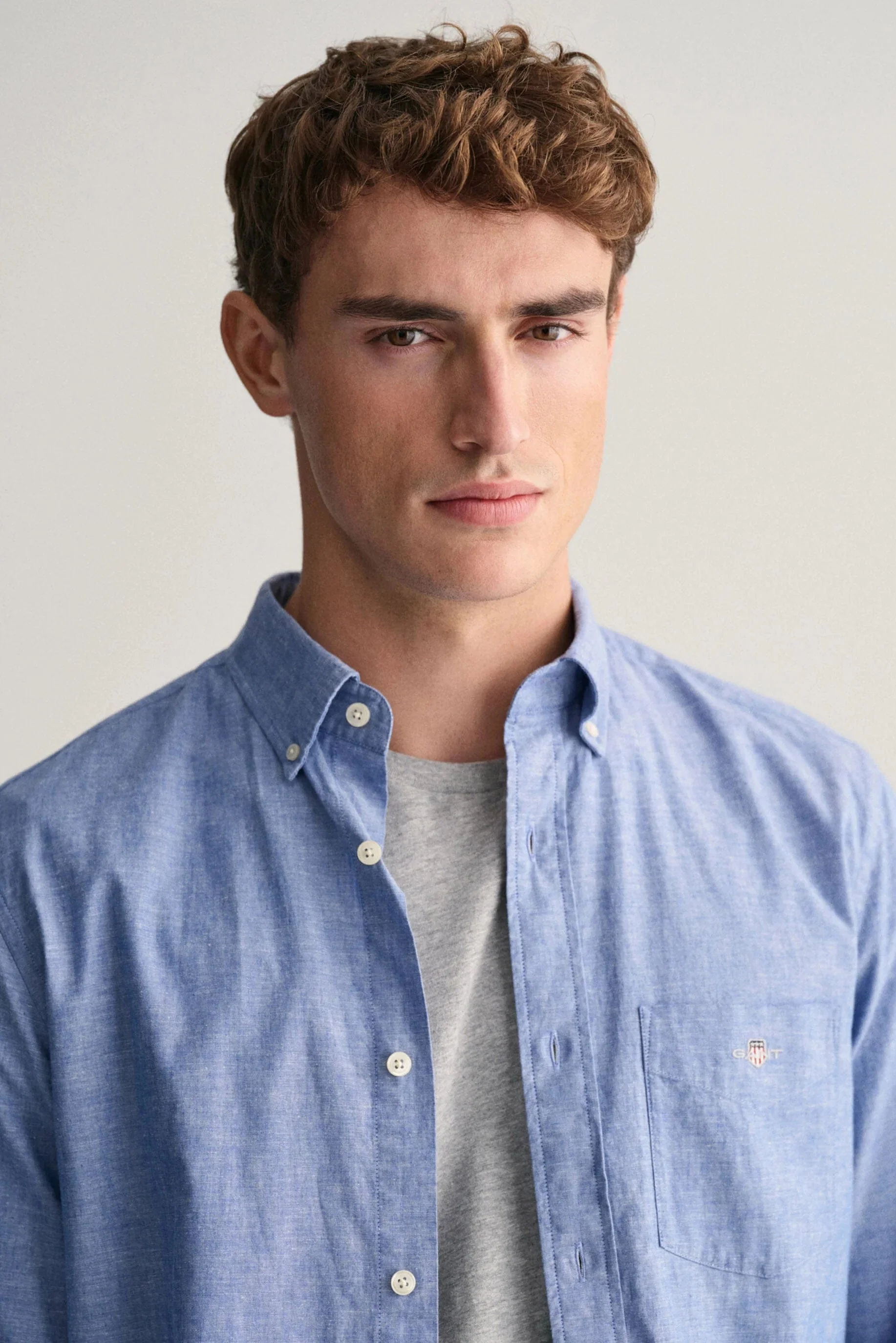Linen Mix Plain Regular Fit Long Sleeve Shirt - Rich Blue - Image 5