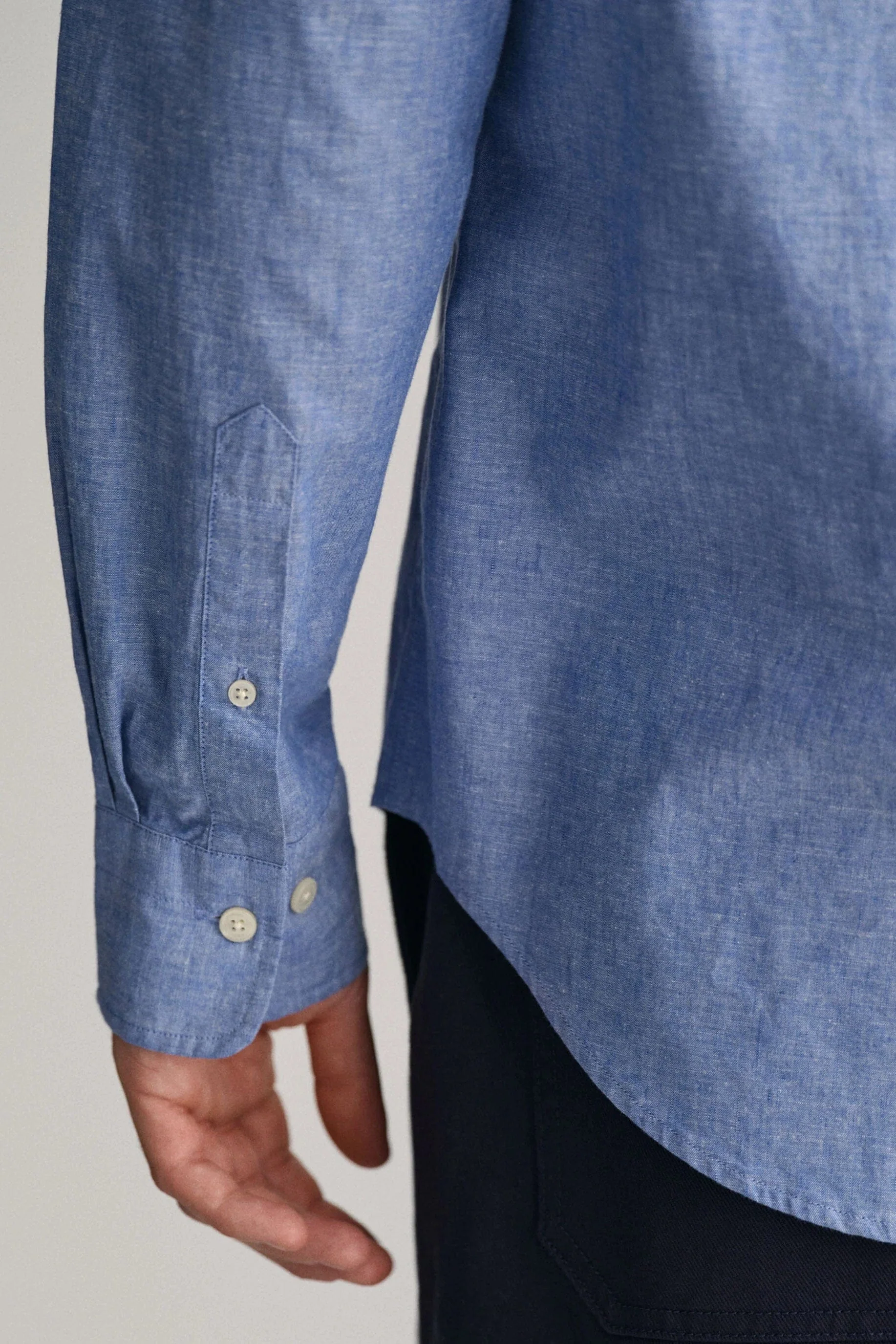 Linen Mix Plain Regular Fit Long Sleeve Shirt - Rich Blue - Image 7