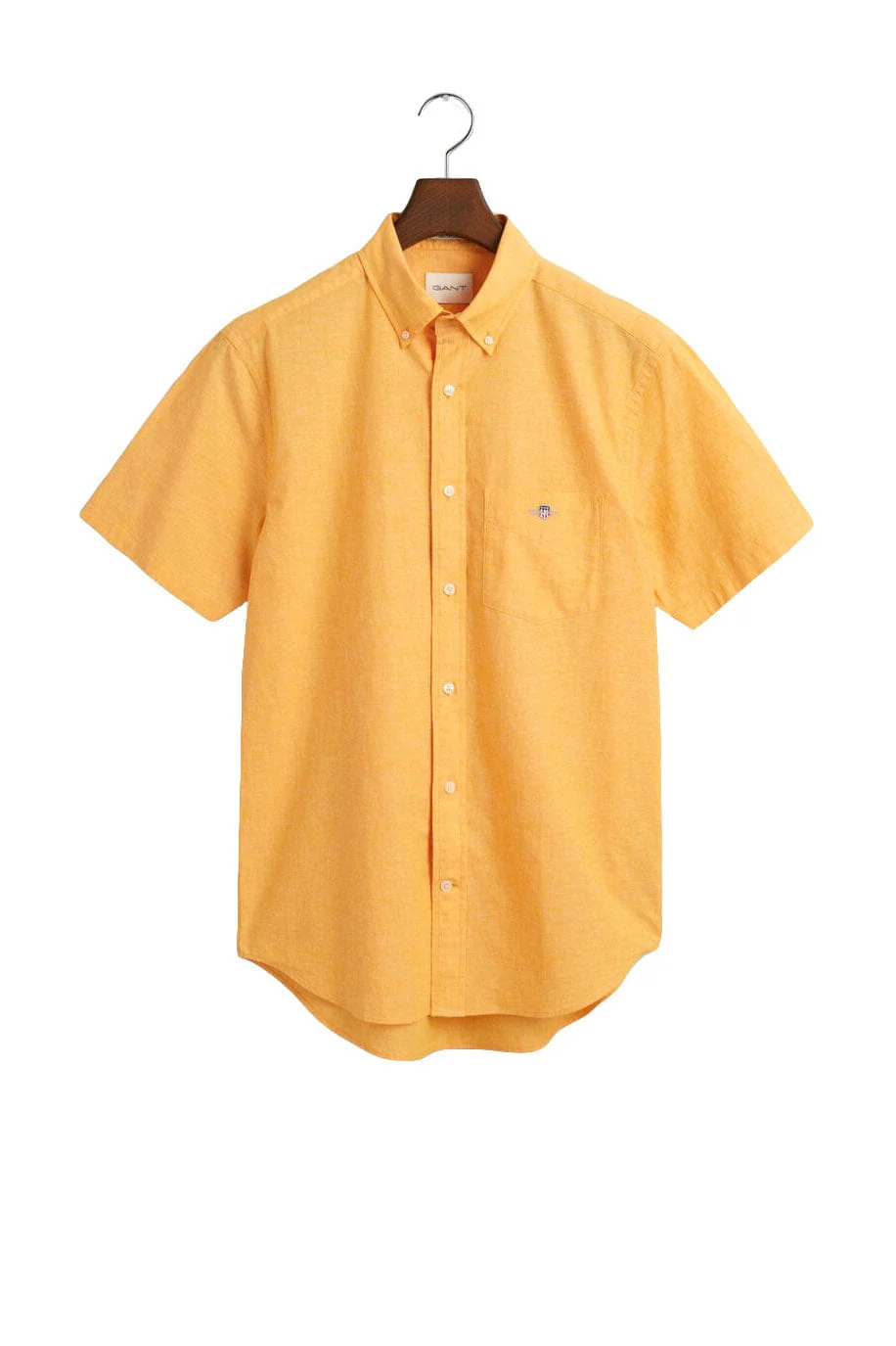 Linen Mix Plain Regular Fit Short Sleeve Shirt - Medal Yellow