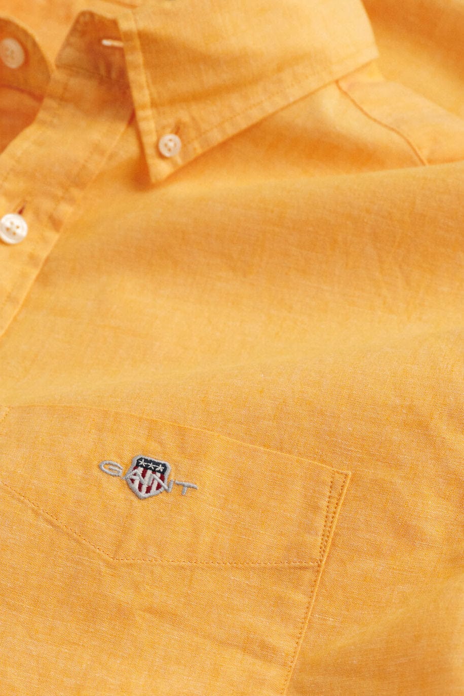 Linen Mix Plain Regular Fit Short Sleeve Shirt - Medal Yellow - Image 2