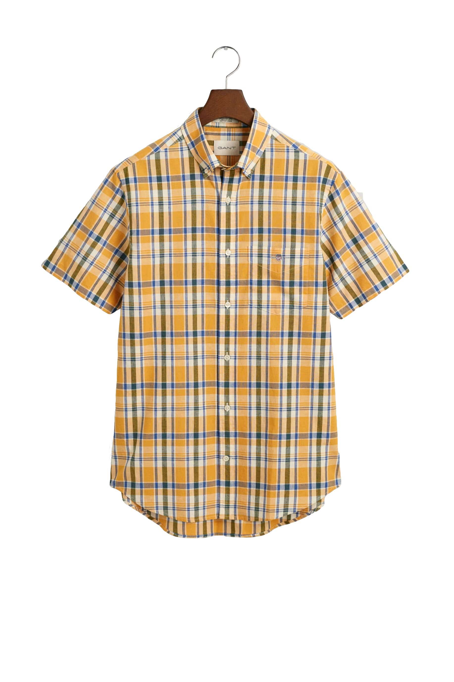Regular Fit Linen Mix Check Short Sleeve Shirt - Faded Orange