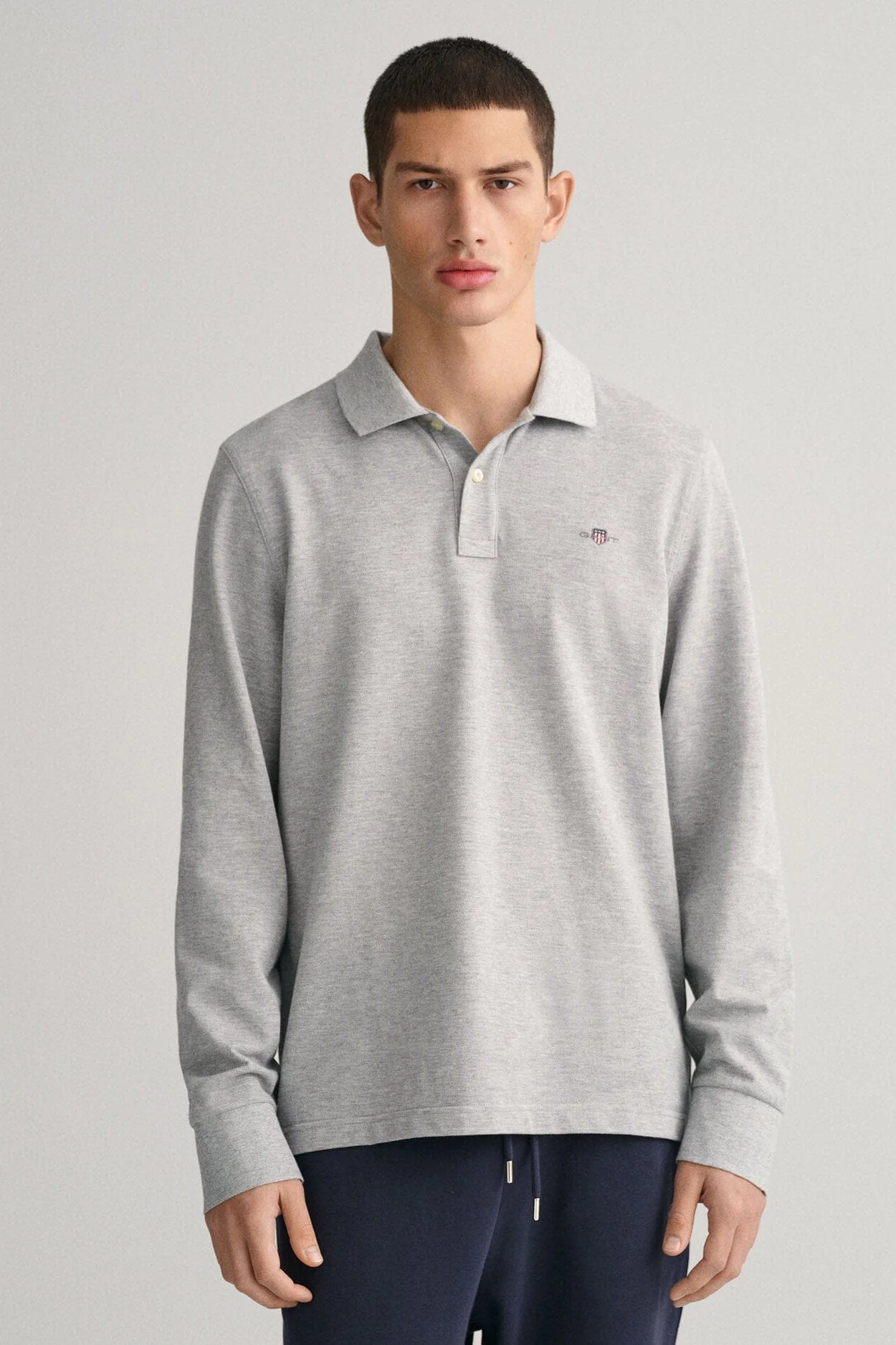 Regular Fit Long Sleeve Polo - Grey Melange