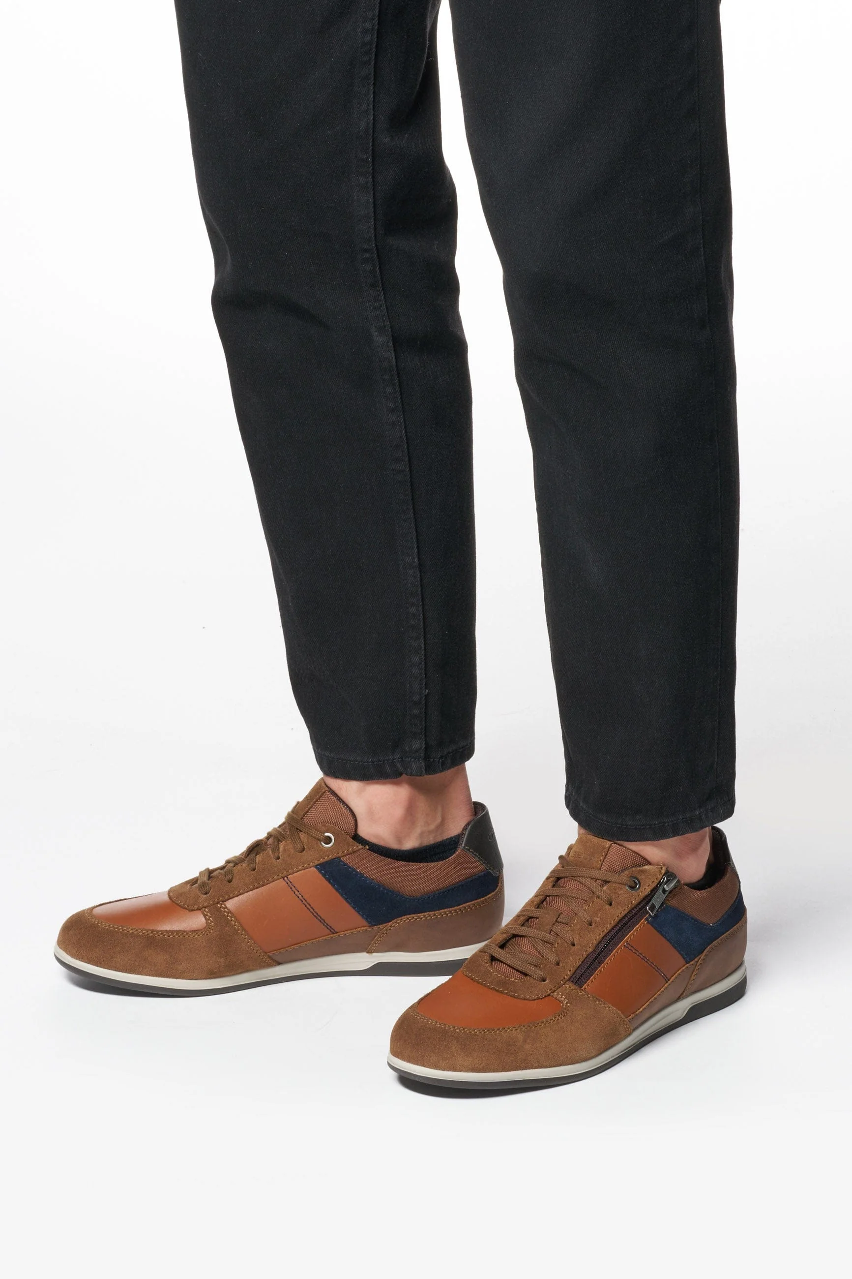 Renan B Suede and Waxed Leather Trainers - Browncotto/Navy - Image 2