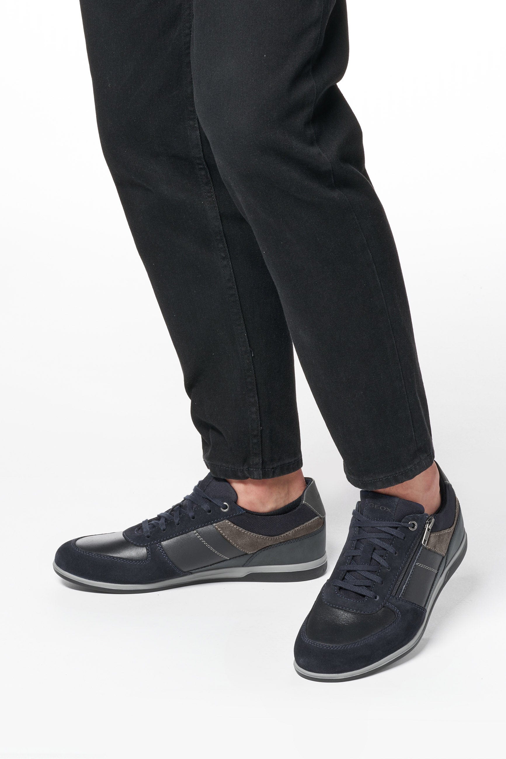 Renan B Suede and Waxed Leather Trainers - Navy/Grey - Image 2