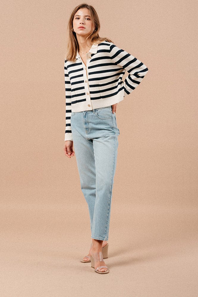 Maelys Stripe Collared Cardigan - Navy/Ecru - Image 3