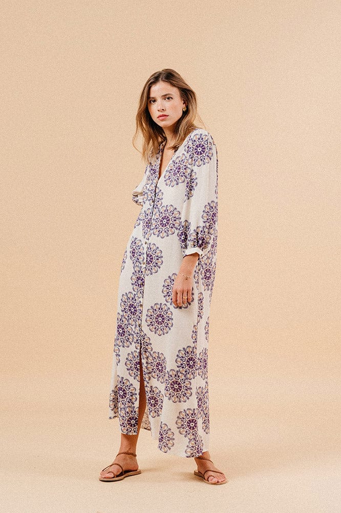 Manille Printed Maxi Dress - Beige/Purple - Image 4