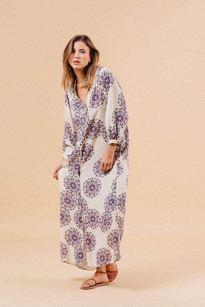 Manille Printed Maxi Dress - Beige/Purple - Image 5