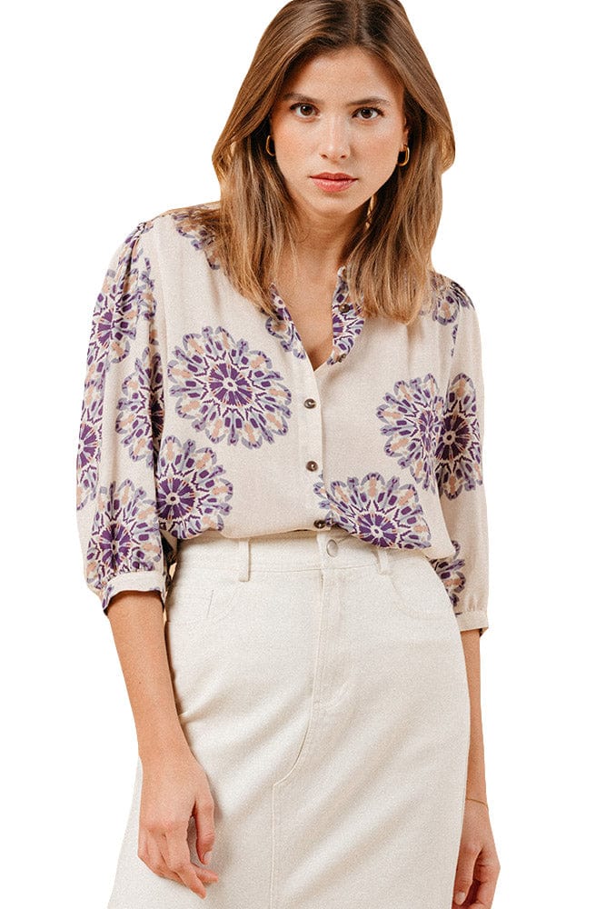 Manoline Printed Blouse - Beige Purple