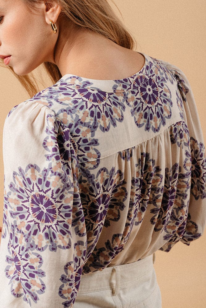 Manoline Printed Blouse - Beige Purple - Image 3