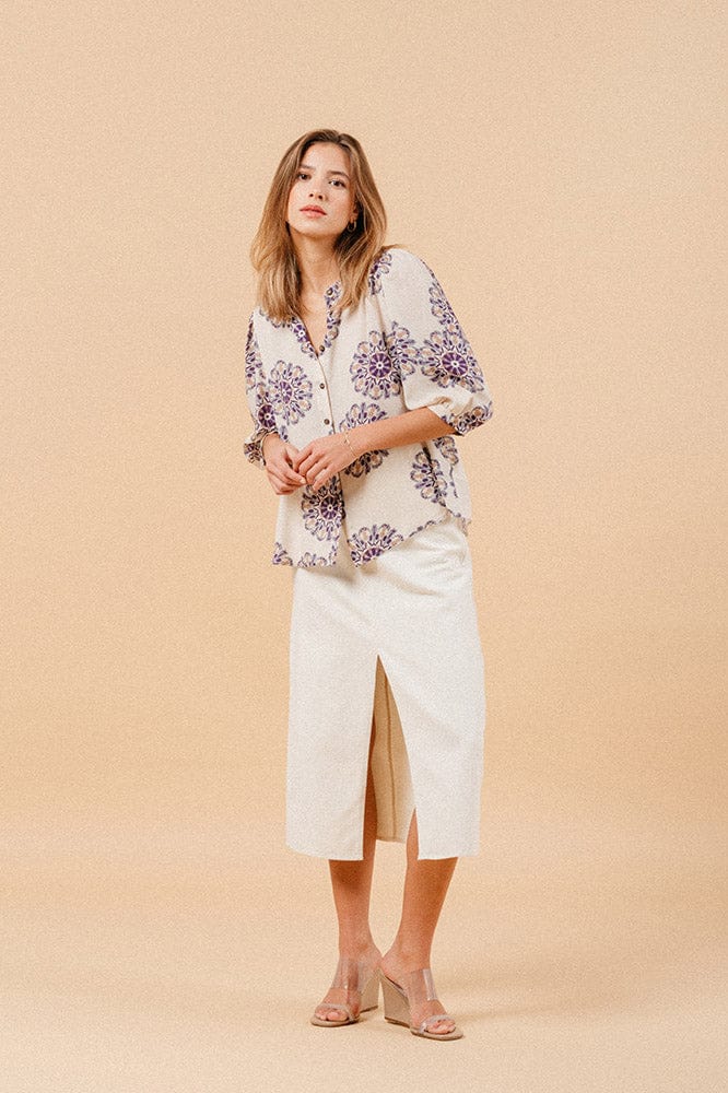 Manoline Printed Blouse - Beige Purple - Image 4