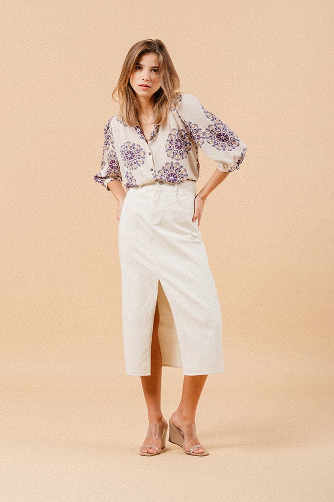 Manoline Printed Blouse - Beige Purple - Image 5