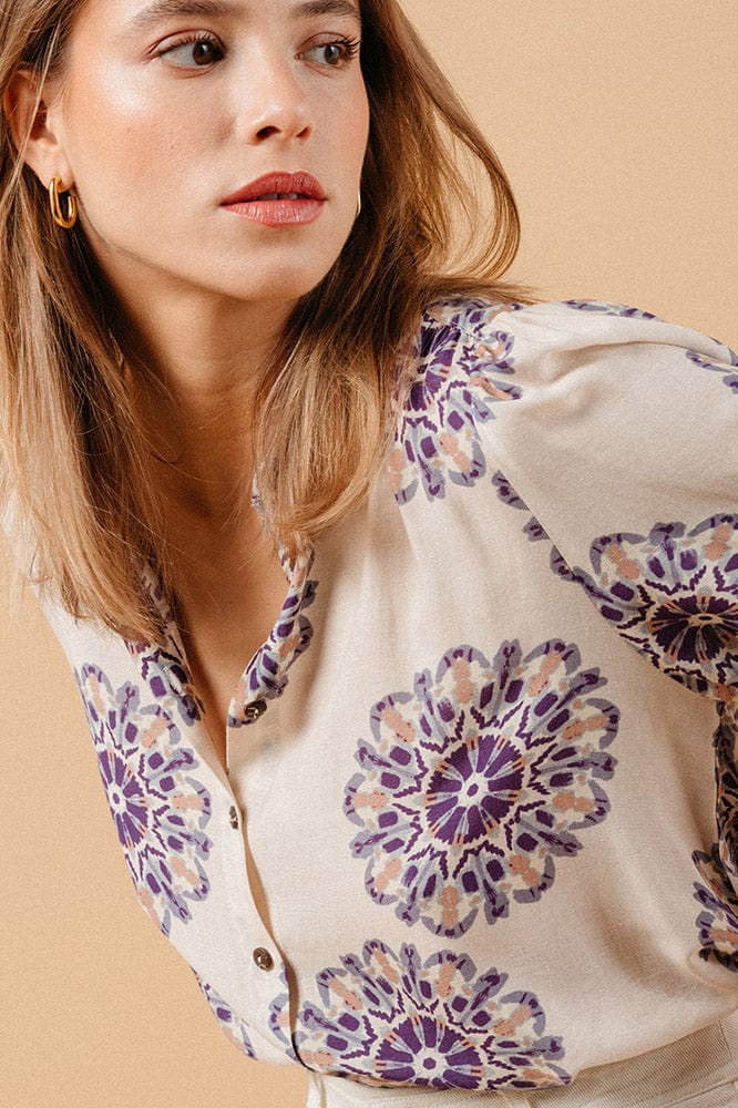 Manoline Printed Blouse - Beige Purple - Image 6