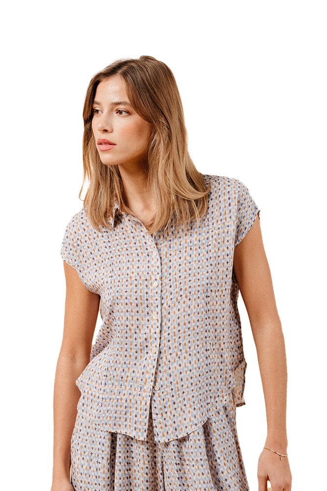 Matriochka Printed Cap Sleeve Blouse - Ecru/Multi