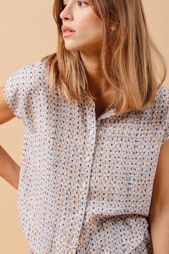 Matriochka Printed Cap Sleeve Blouse - Ecru/Multi - Image 2