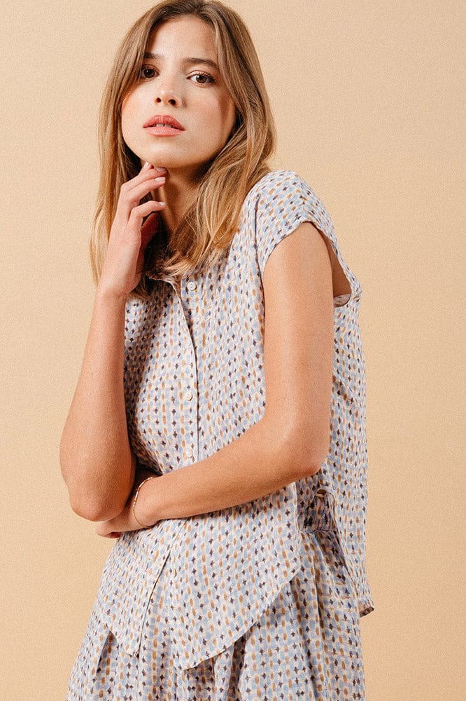 Matriochka Printed Cap Sleeve Blouse - Ecru/Multi - Image 3