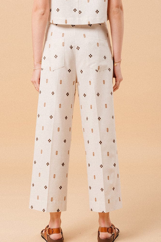 Messina Linen Blend Embroidered Cropped Trousers - Camel - Image 2