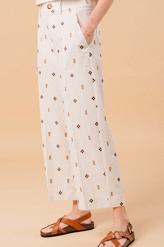 Messina Linen Blend Embroidered Cropped Trousers - Camel - Image 3
