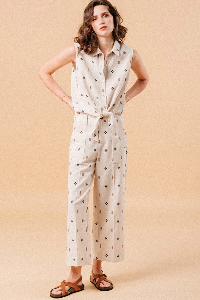 Messina Linen Blend Embroidered Cropped Trousers - Camel - Image 4