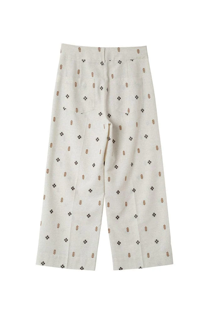 Messina Linen Blend Embroidered Cropped Trousers - Camel - Image 6