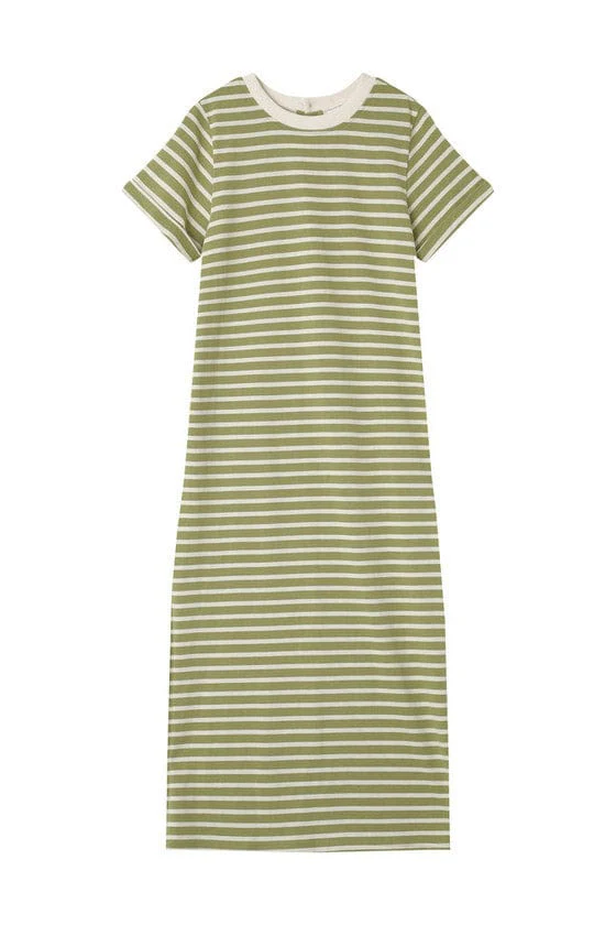 Montmartre Stripe Sweatshirt Dress - Green/Cream