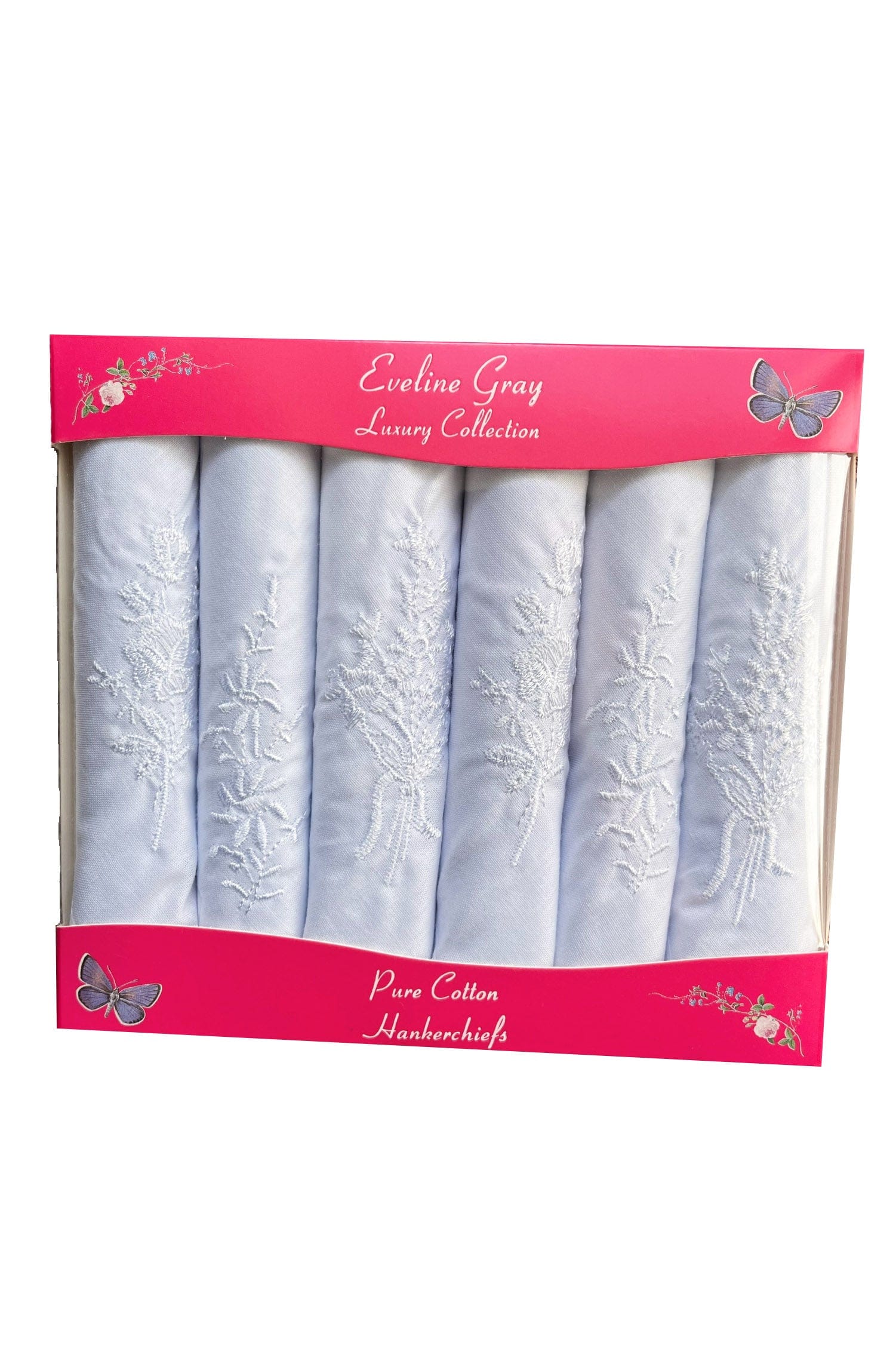 Pure Cotton Embroidered Handkerchiefs 6 Pack - White