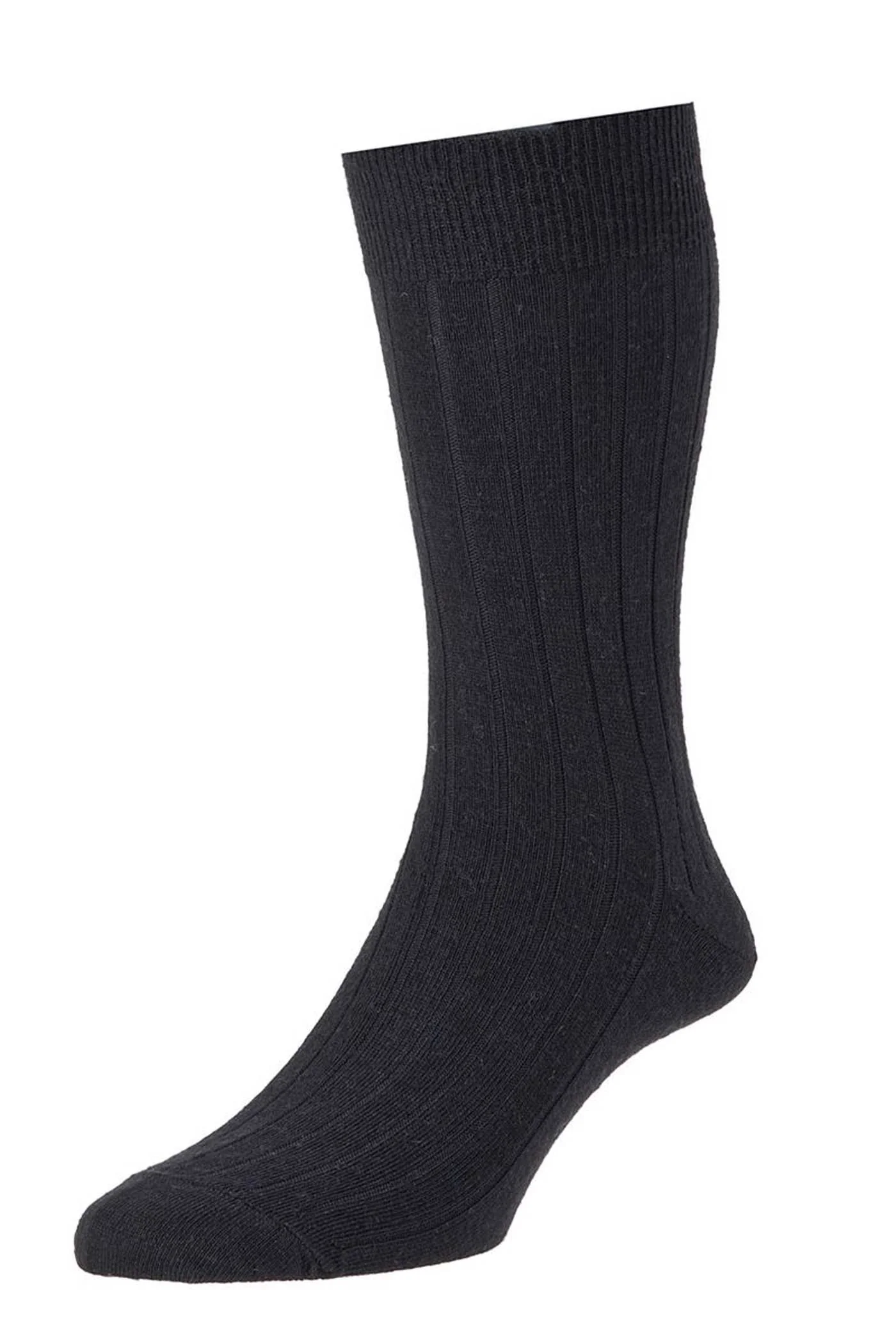 Mens Executive Broad Rib Botany Wool Rich Socks - 2 Pack - Black