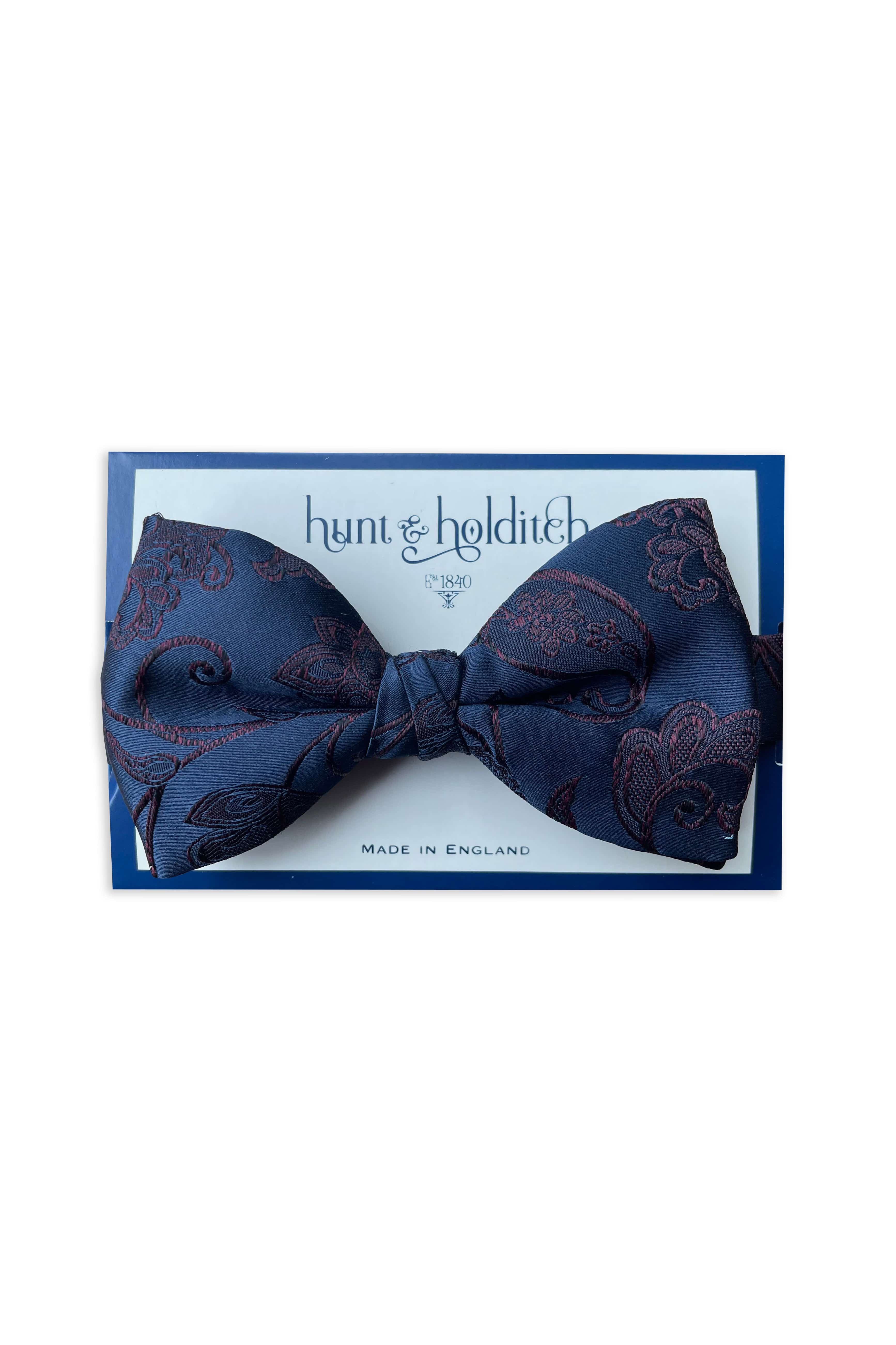 Embroidered Flower Detail Self Tied Bow Tie - Navy/Burgundy