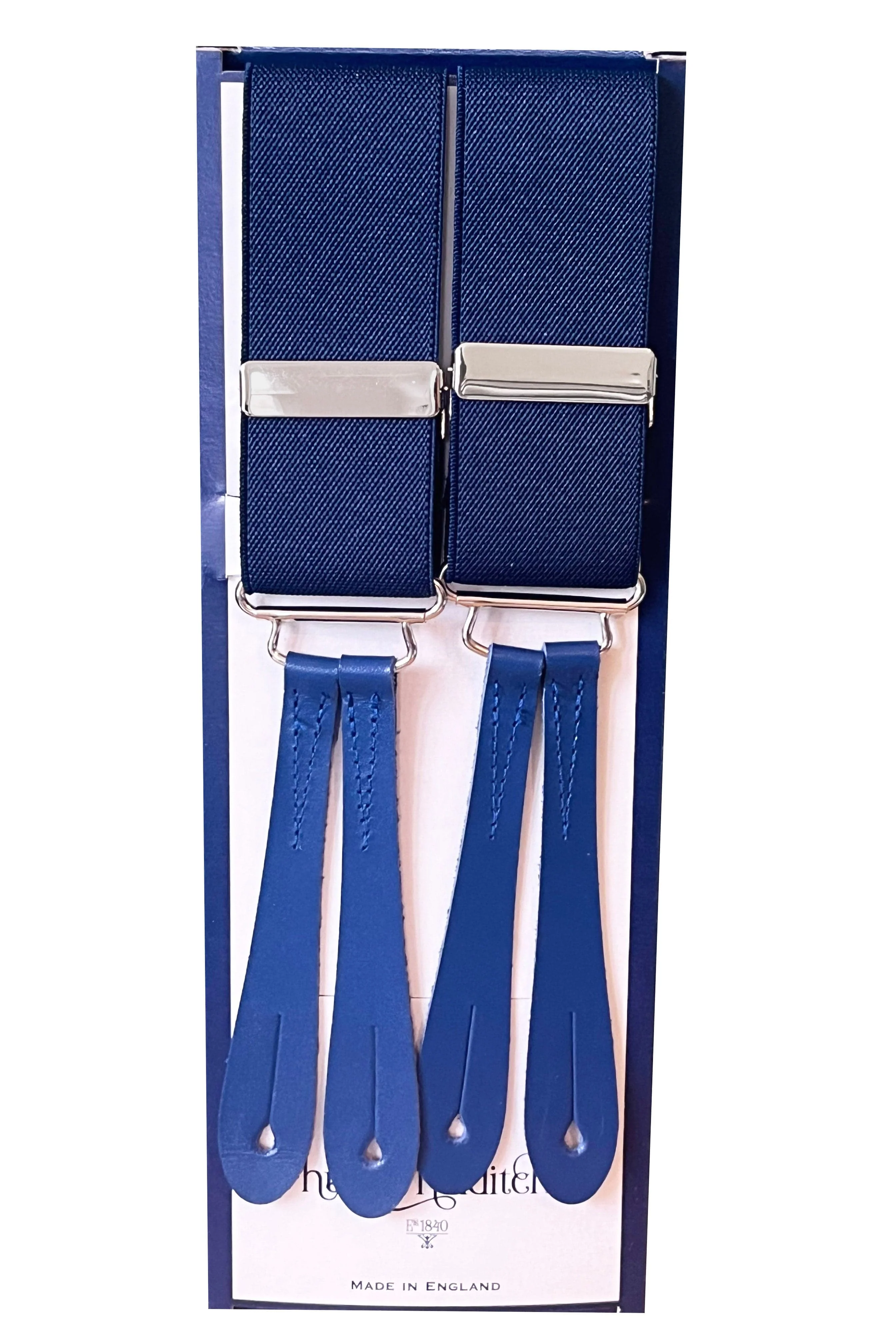 Plain 35mm Leather End Braces - Blue
