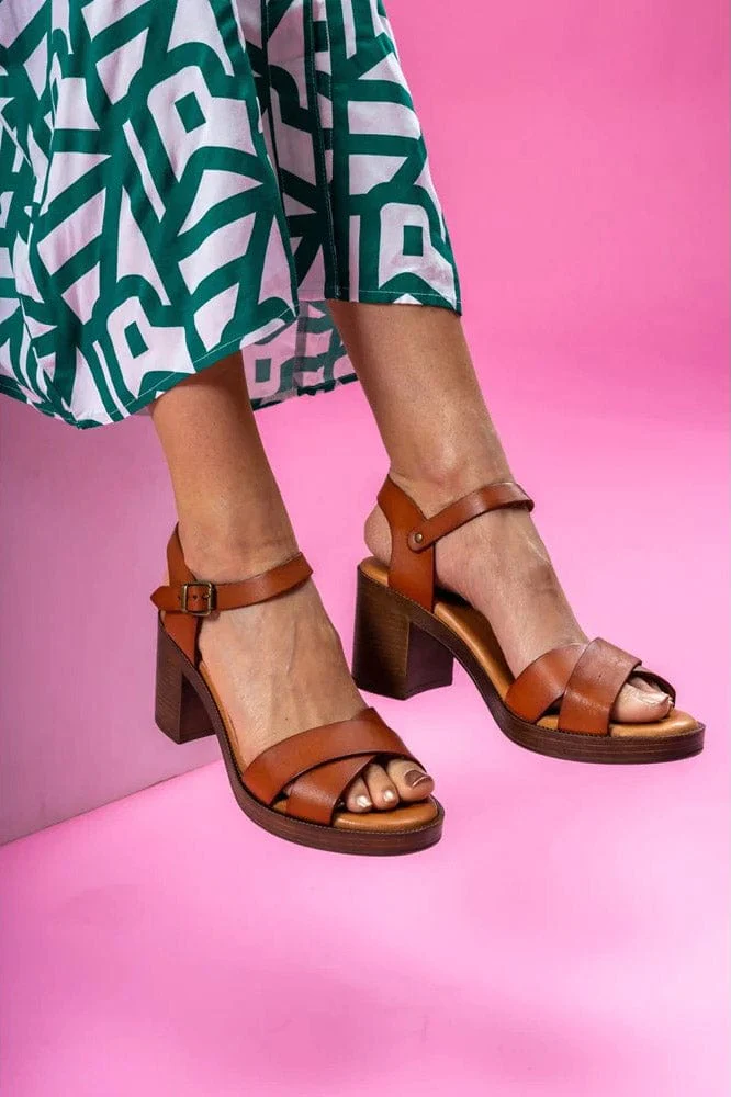 Georgia Leather Heeled Sandals - Tan - Image 5