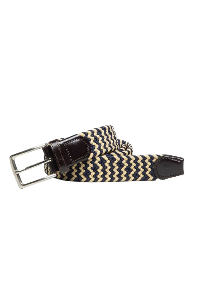 Woven Elasticated Belt - Navy/Beige