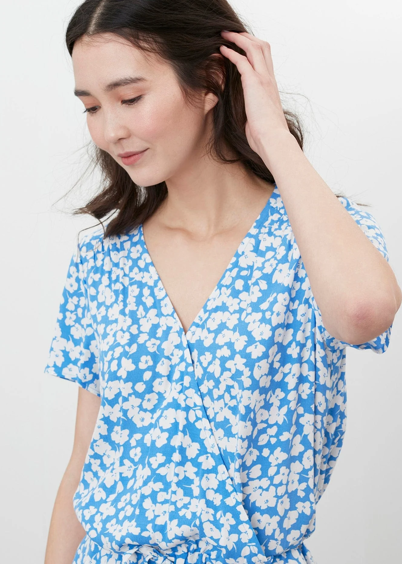 Celine Wrap Culotte Jumpsuit - Blue Floral - Image 3