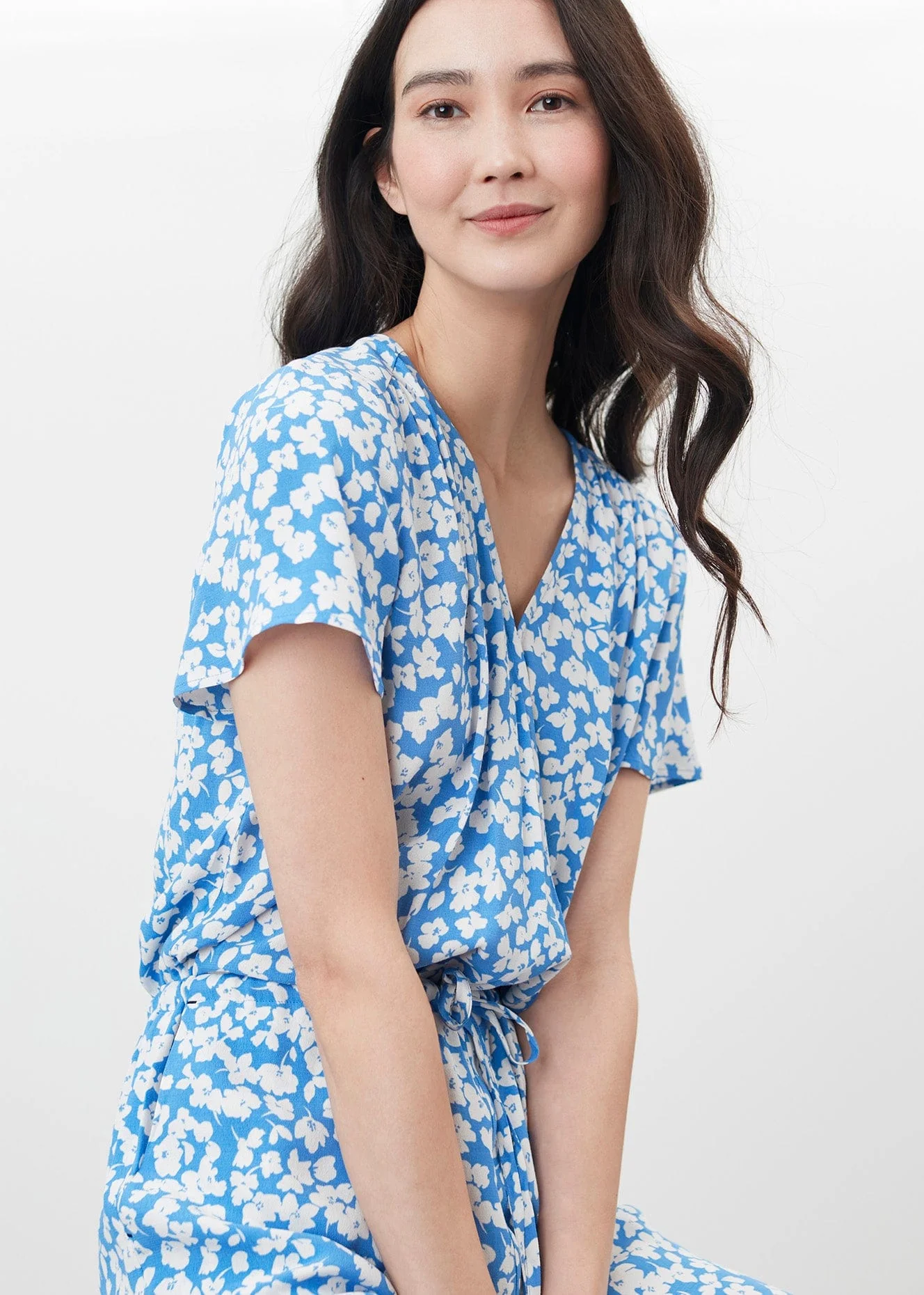 Celine Wrap Culotte Jumpsuit - Blue Floral - Image 5