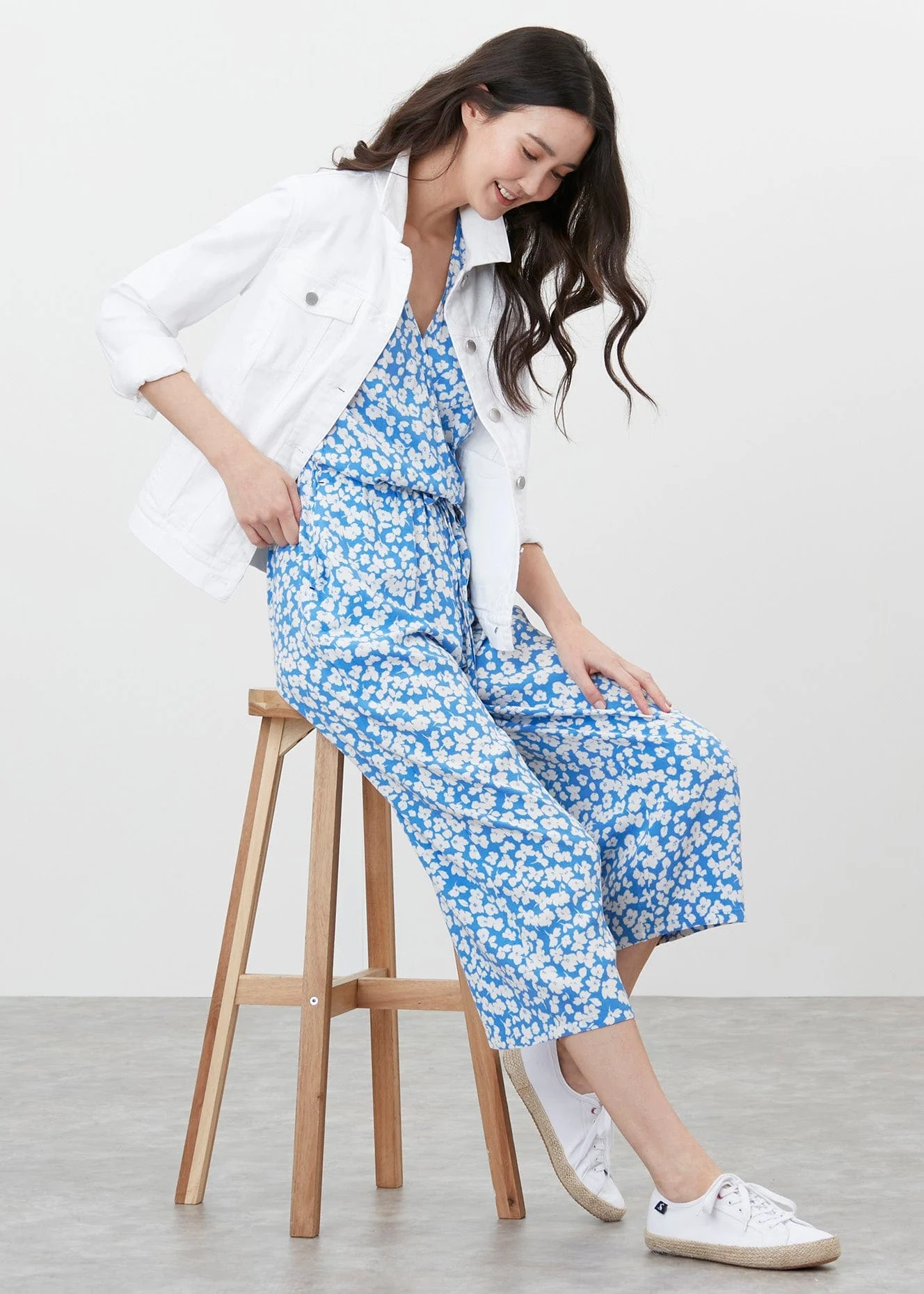 Celine Wrap Culotte Jumpsuit - Blue Floral - Image 6