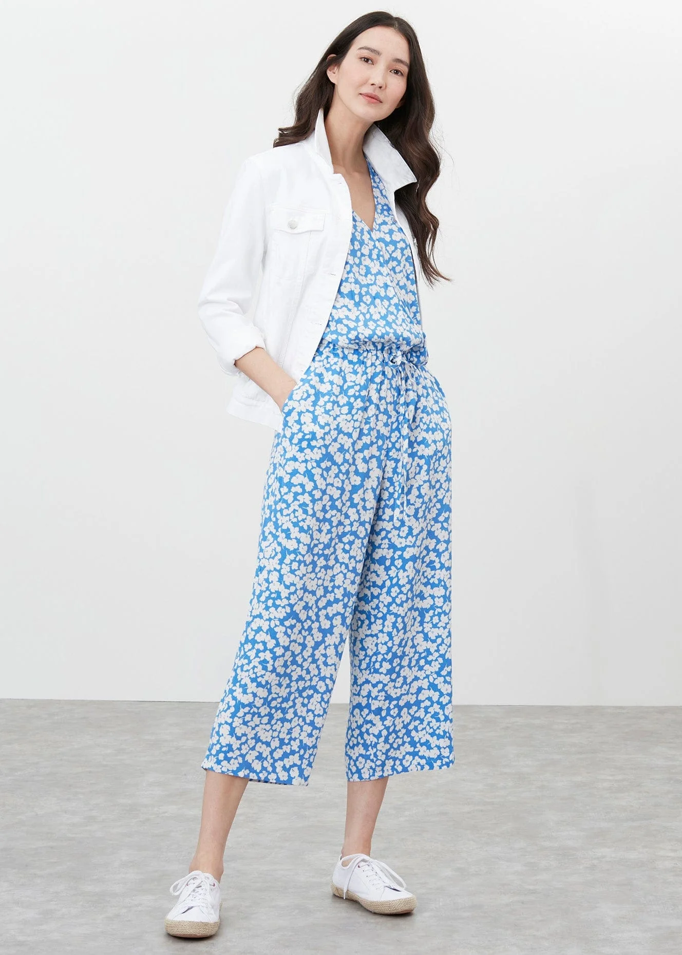 Celine Wrap Culotte Jumpsuit - Blue Floral - Image 8