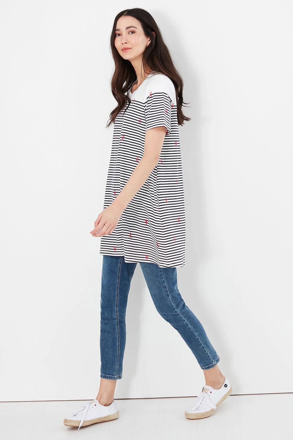 Hattie A Line Tunic - Navy Stripe Lobster - Image 2