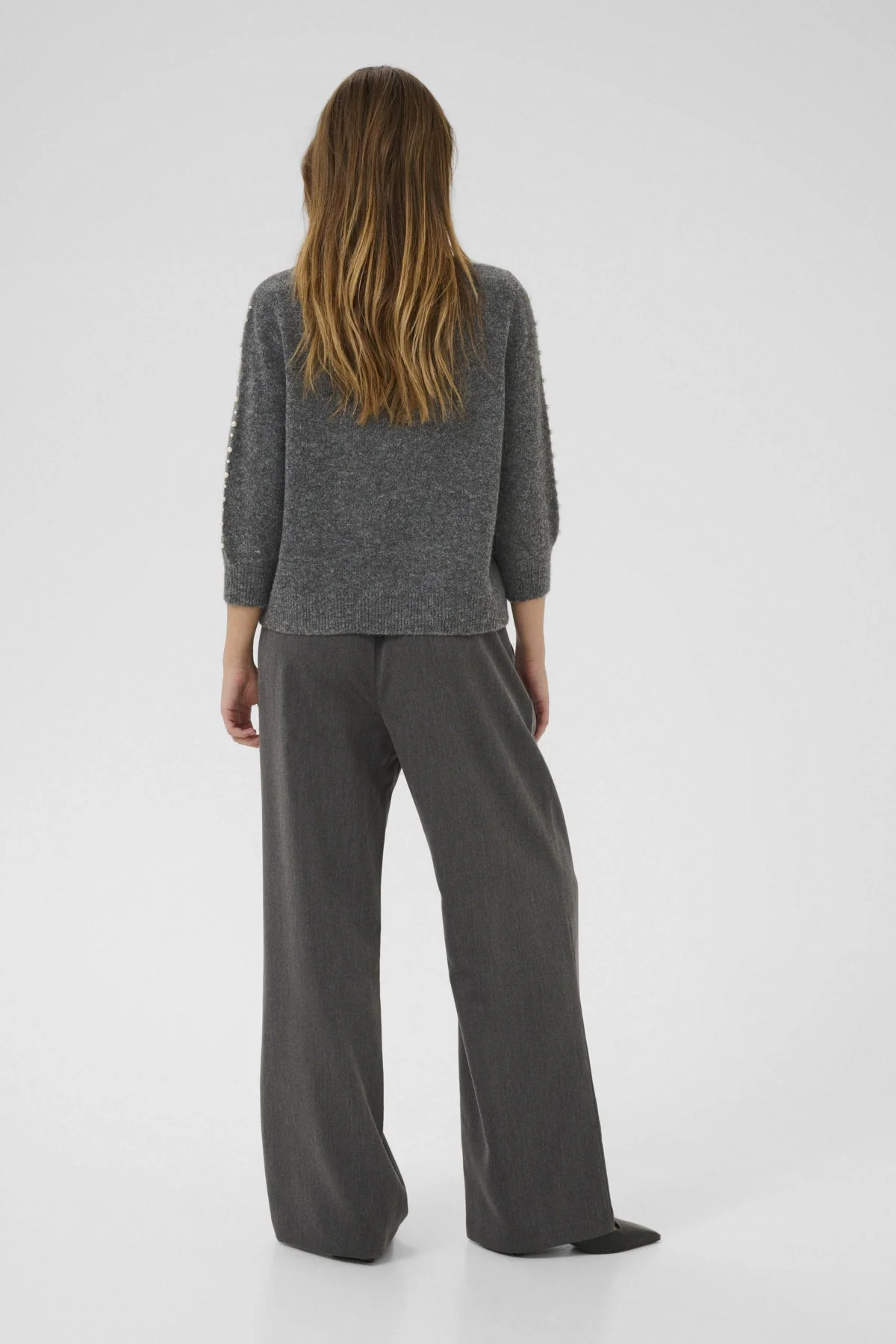 Betty Jumper with Pearl Detail Sleeves - Grey Melange - Image 5