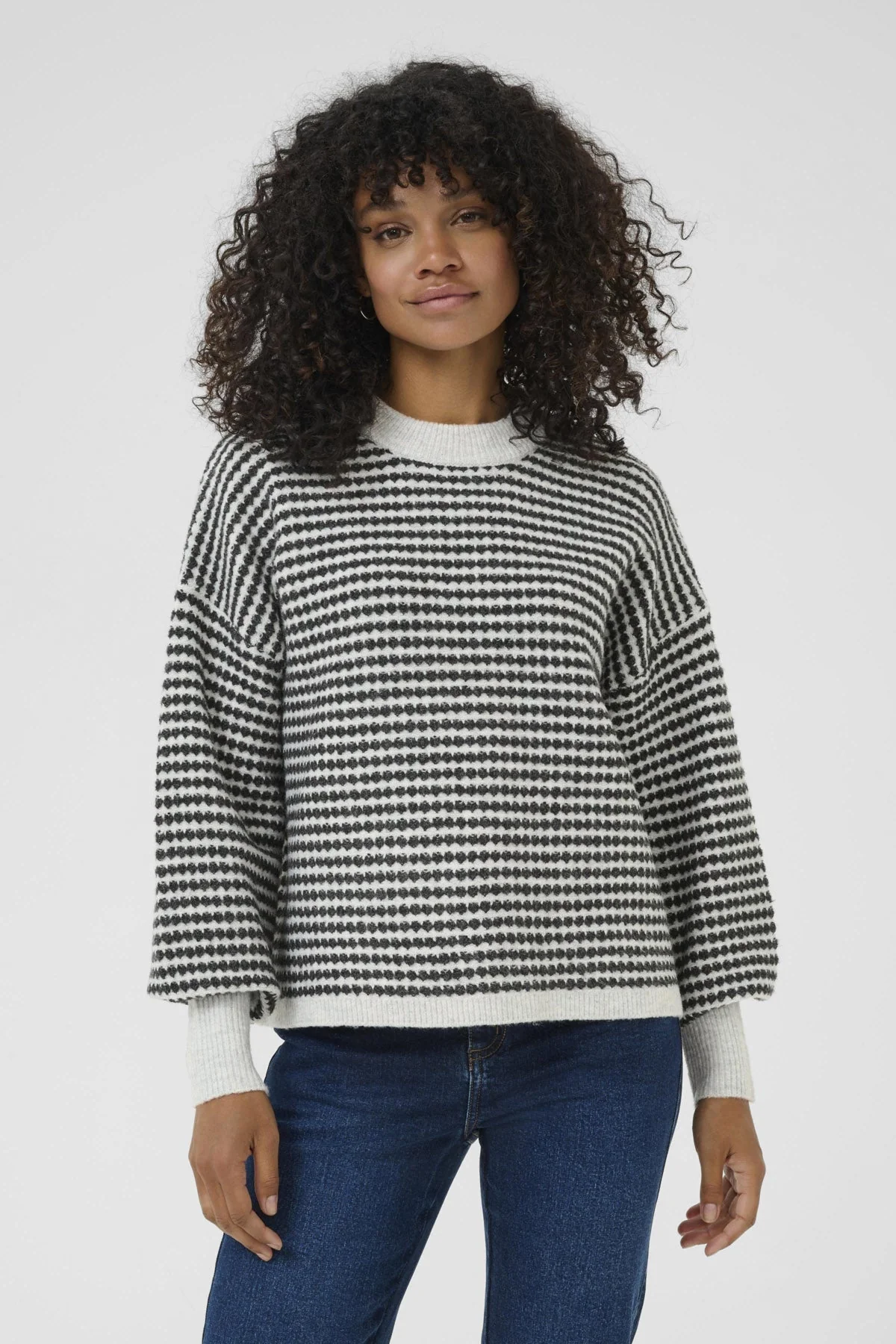 Ellery Textured Knit Jumper - Light Grey Melange/Black - Image 3