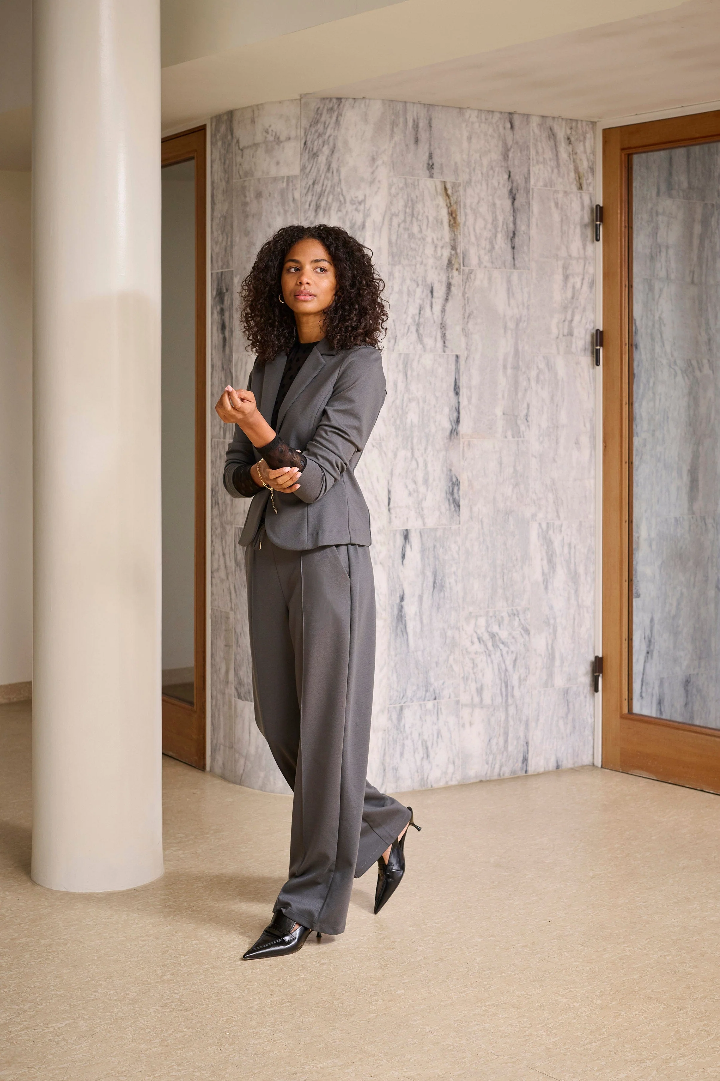 Jenny Wide Leg Jersey Trousers - Black Oyster - Image 3