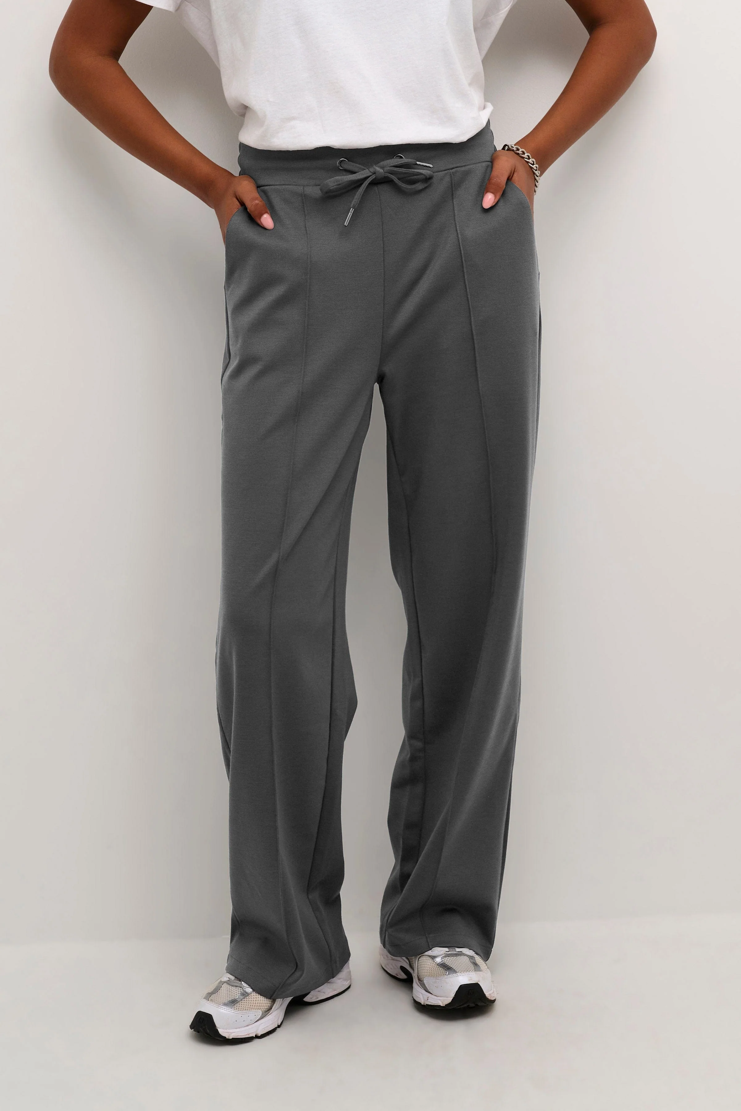 Jenny Wide Leg Jersey Trousers - Black Oyster - Image 4