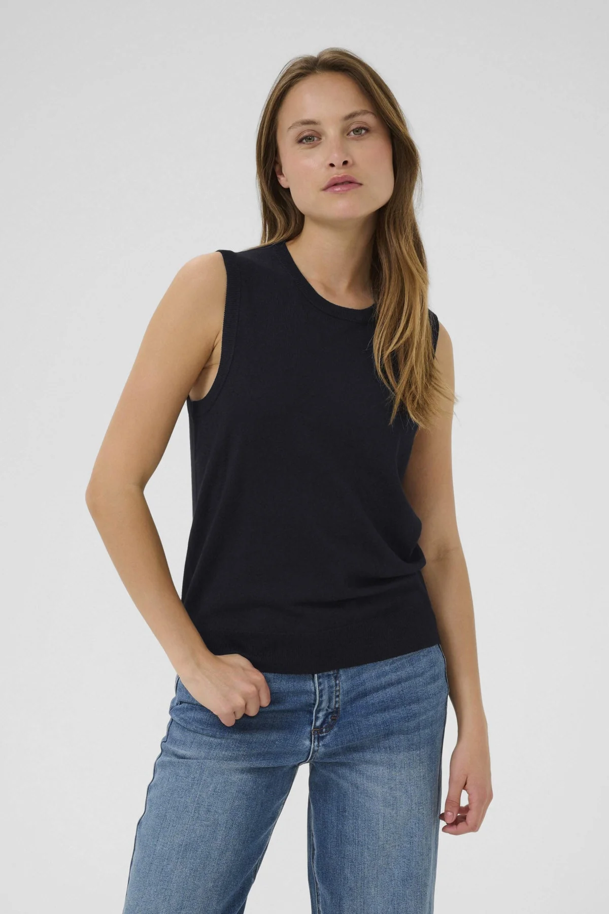 Lizza Knit Sleeveless Knit Jumper - Black Deep - Image 2