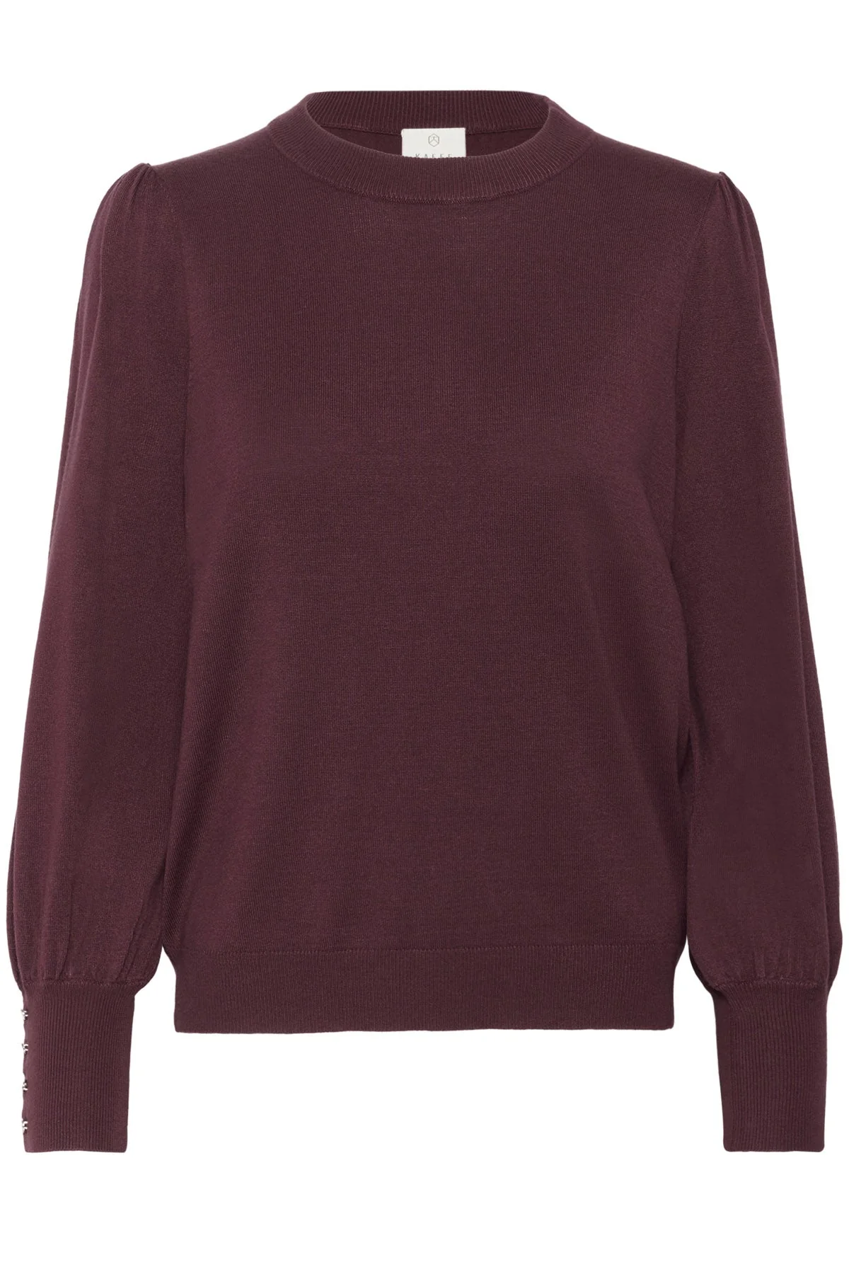 Lizza Round Neck Knit Jumper with Button Detail - Windsor Wine