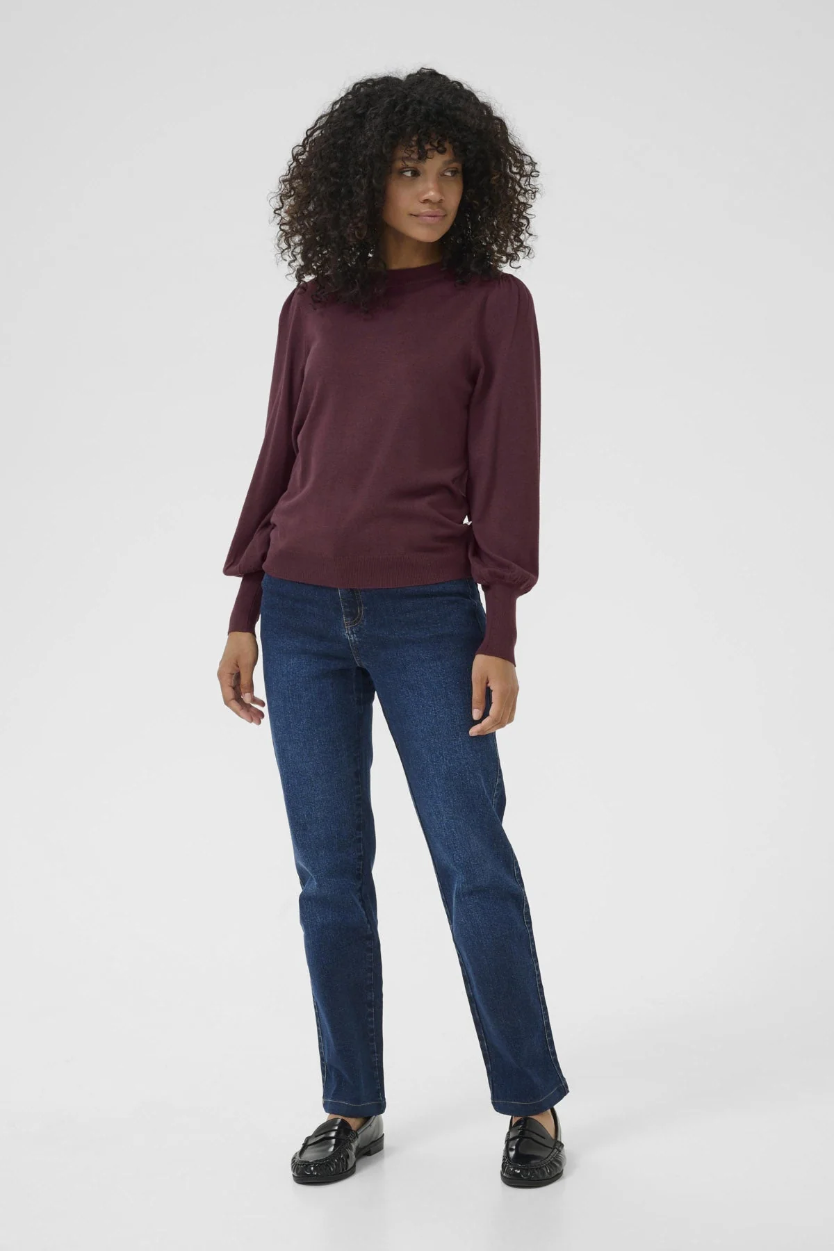 Lizza Round Neck Knit Jumper with Button Detail - Windsor Wine - Image 4