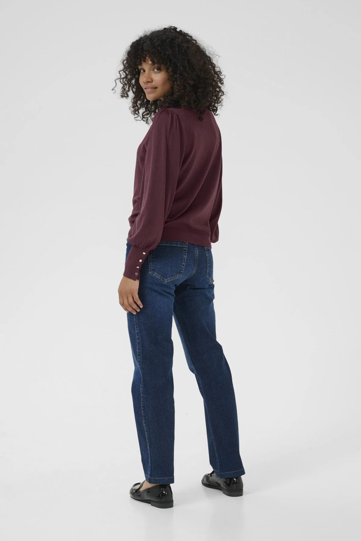 Lizza Round Neck Knit Jumper with Button Detail - Windsor Wine - Image 5