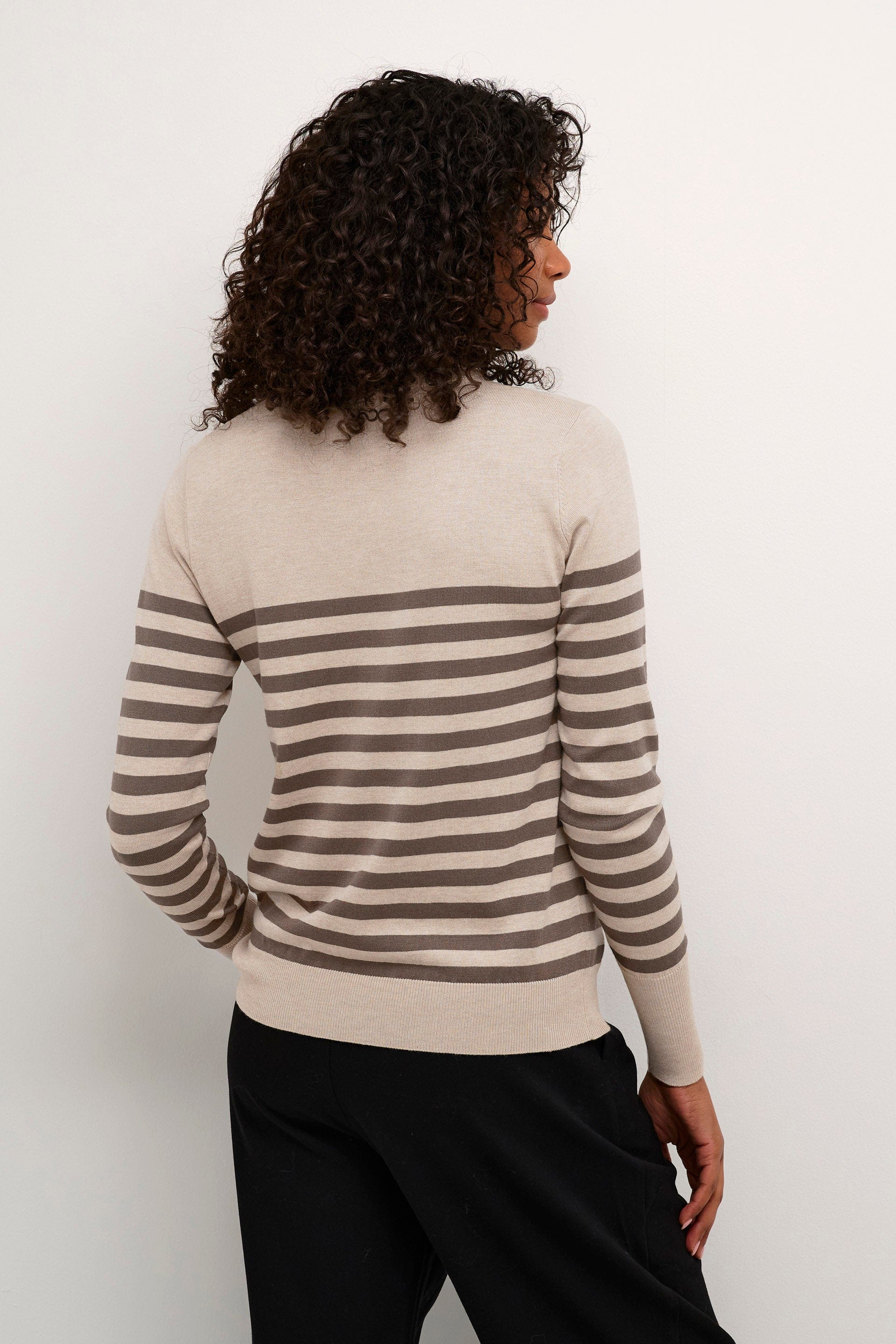 Lizza Striped Knit Lightweight Jumper - Feather Gray/ Brown Stripe - Image 3