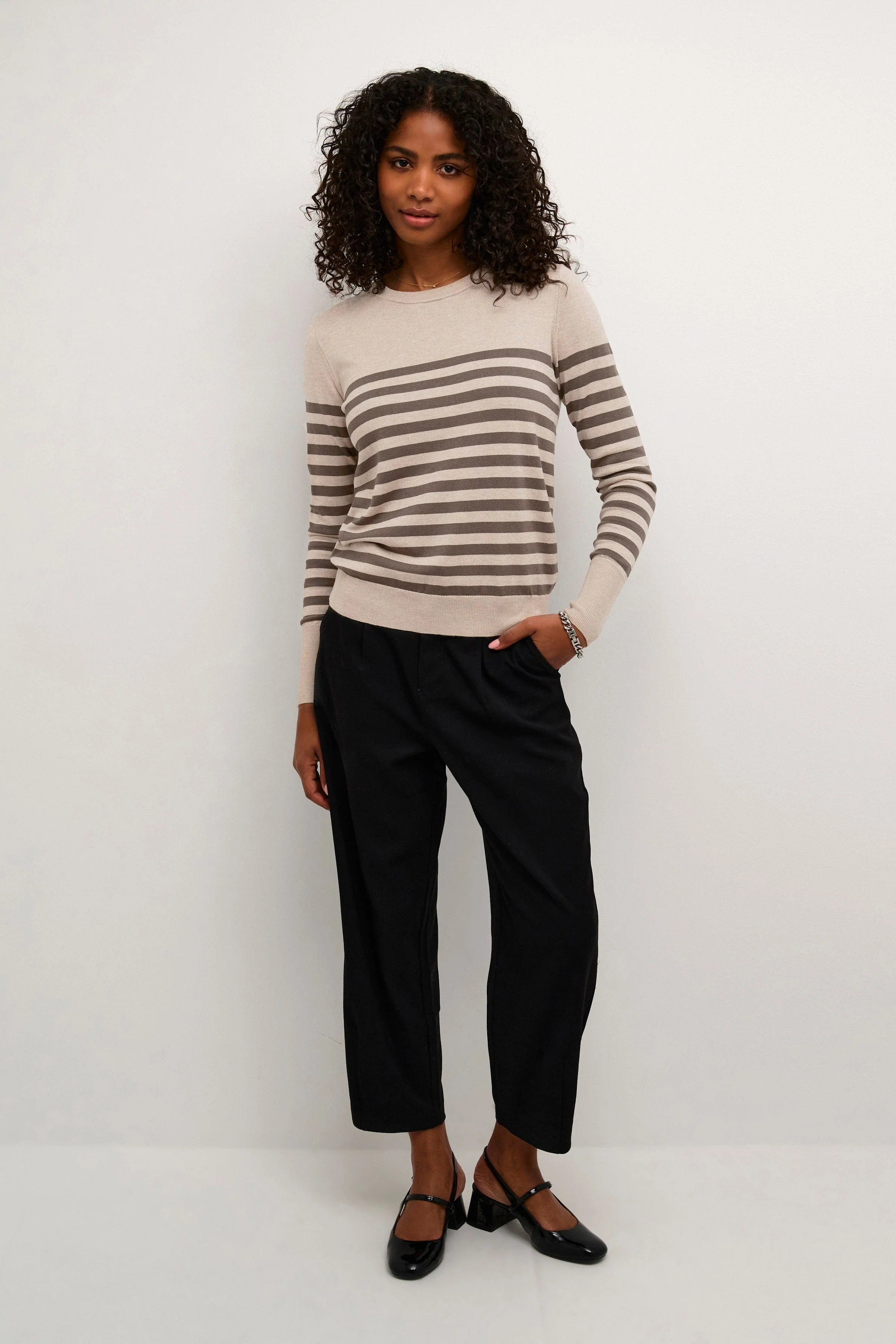 Lizza Striped Knit Lightweight Jumper - Feather Gray/ Brown Stripe - Image 4